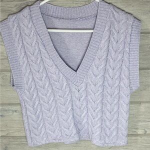 Lavender Cable Knit Crop V-Neck Sweater Vest - Women
